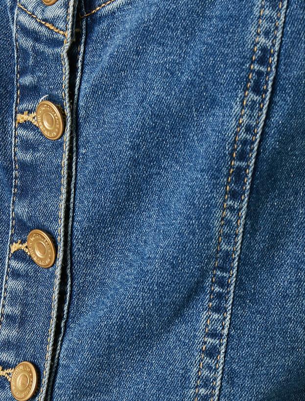   Düğme Detaylı Askılı Cep Detaylı Midi Jean Elbise