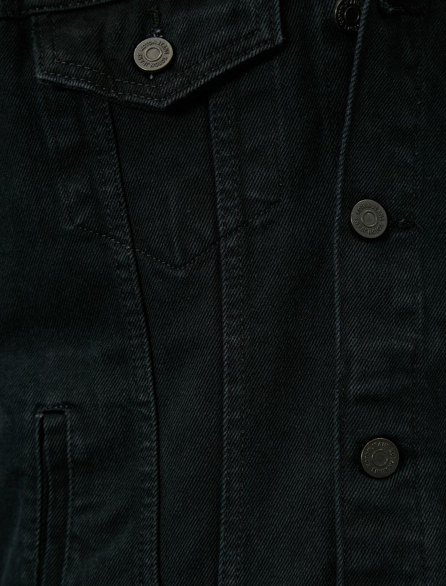   Çıkarılabilir Kapüşonlu Düğmeli %100 Pamuk Jean Ceket