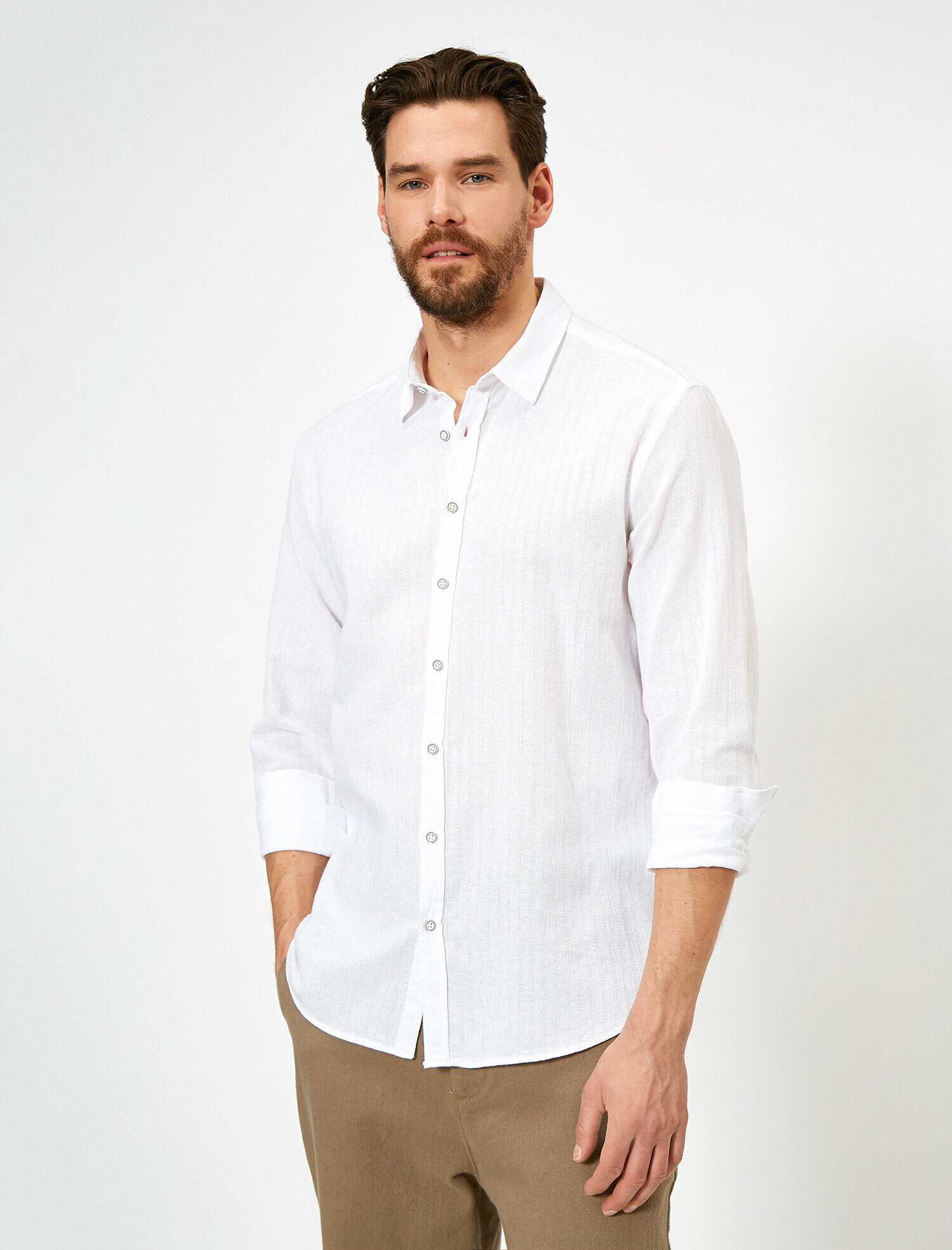   Çizgili Dokulu Kumaş Regular Fit Casual Gömlek