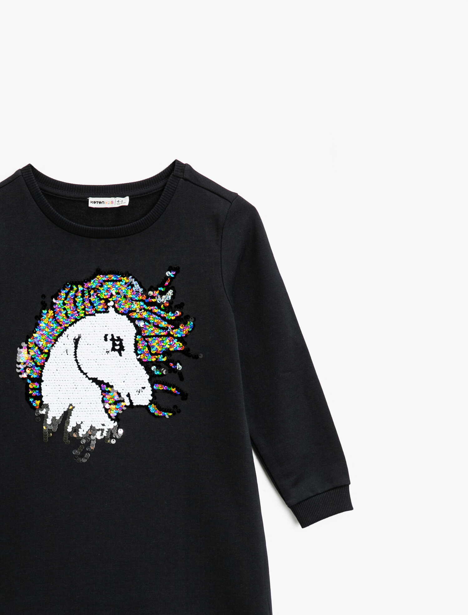  Kız Çocuk Unicorn Çift Taraflı Pullu Uzun Kollu Sweatshirt Kumaşından Orta Boy Elbise