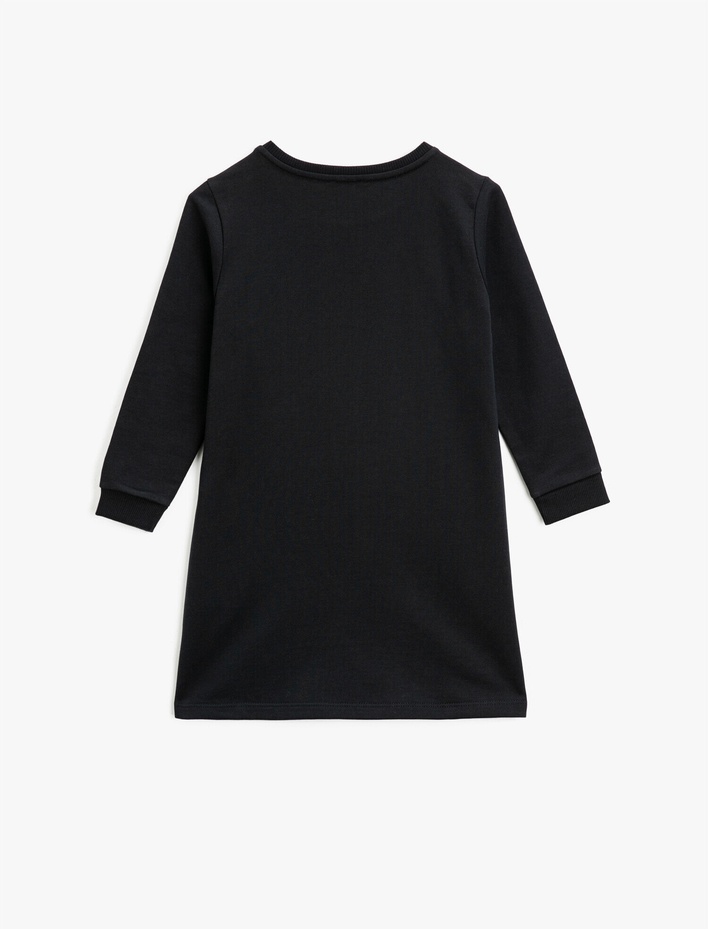 Kız Çocuk Unicorn Çift Taraflı Pullu Uzun Kollu Sweatshirt Kumaşından Orta Boy Elbise