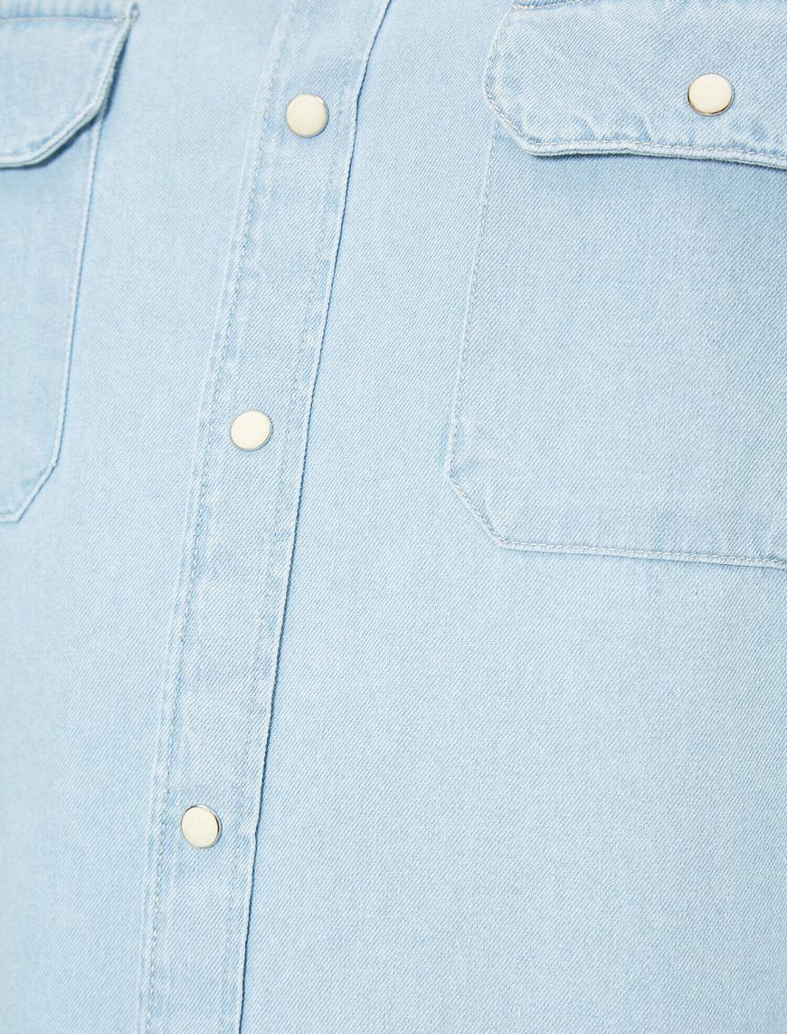  Çift Çepli Çıtçıt Düğmeli Regular Fit Denim Gömlek