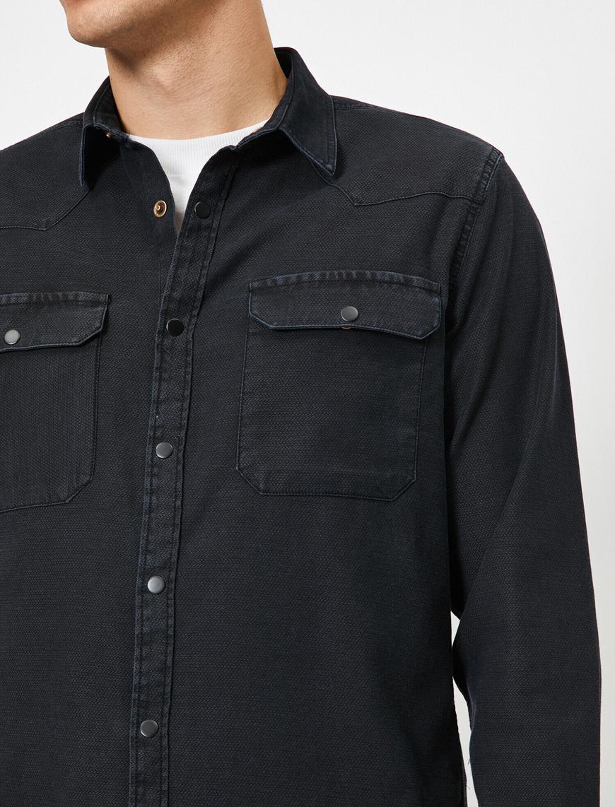   Çift Çepli Çıtçıt Düğmeli Regular Fit Denim Gömlek