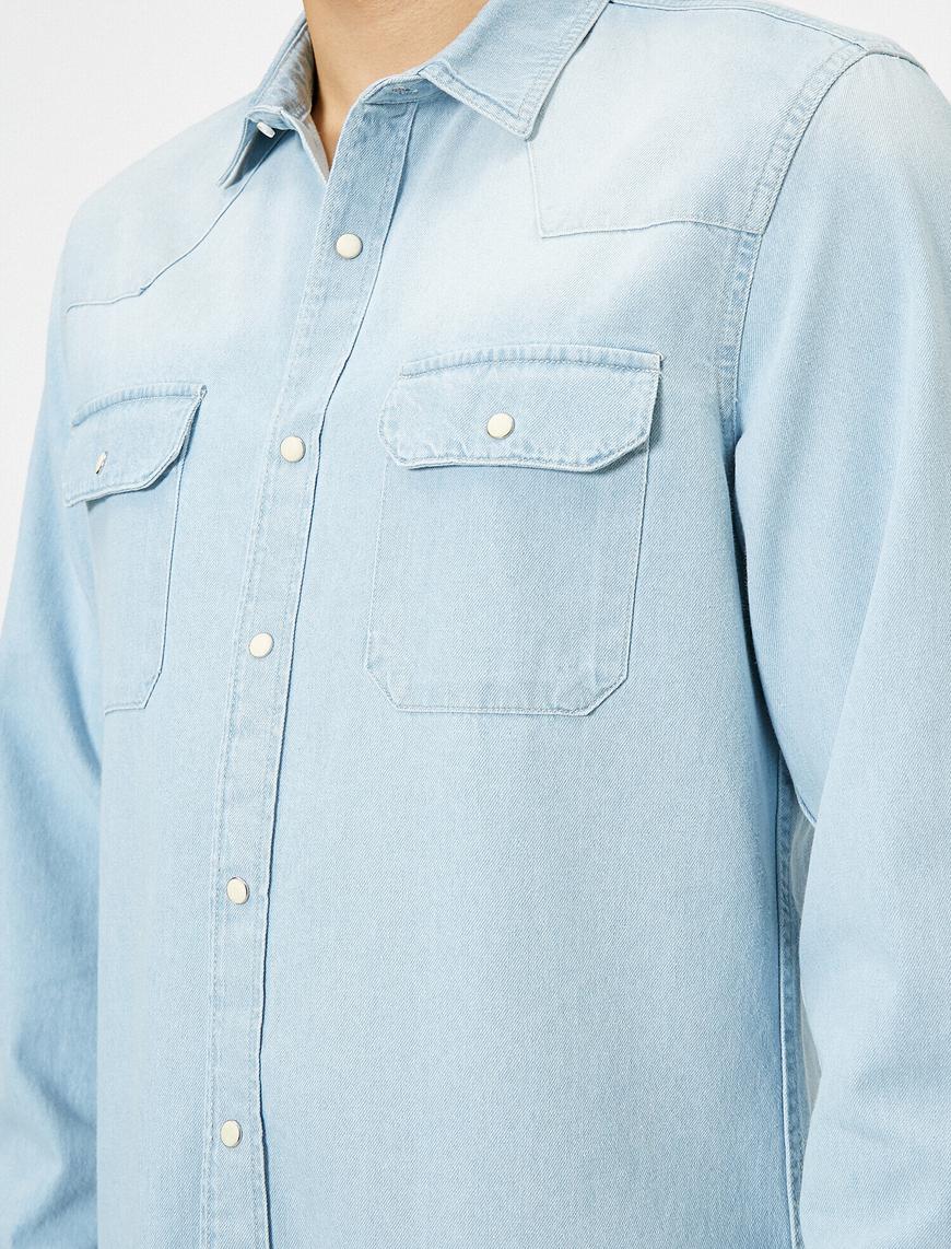   Çift Çepli Çıtçıt Düğmeli Regular Fit Denim Gömlek