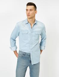 Çift Çepli Çıtçıt Düğmeli Regular Fit Denim Gömlek