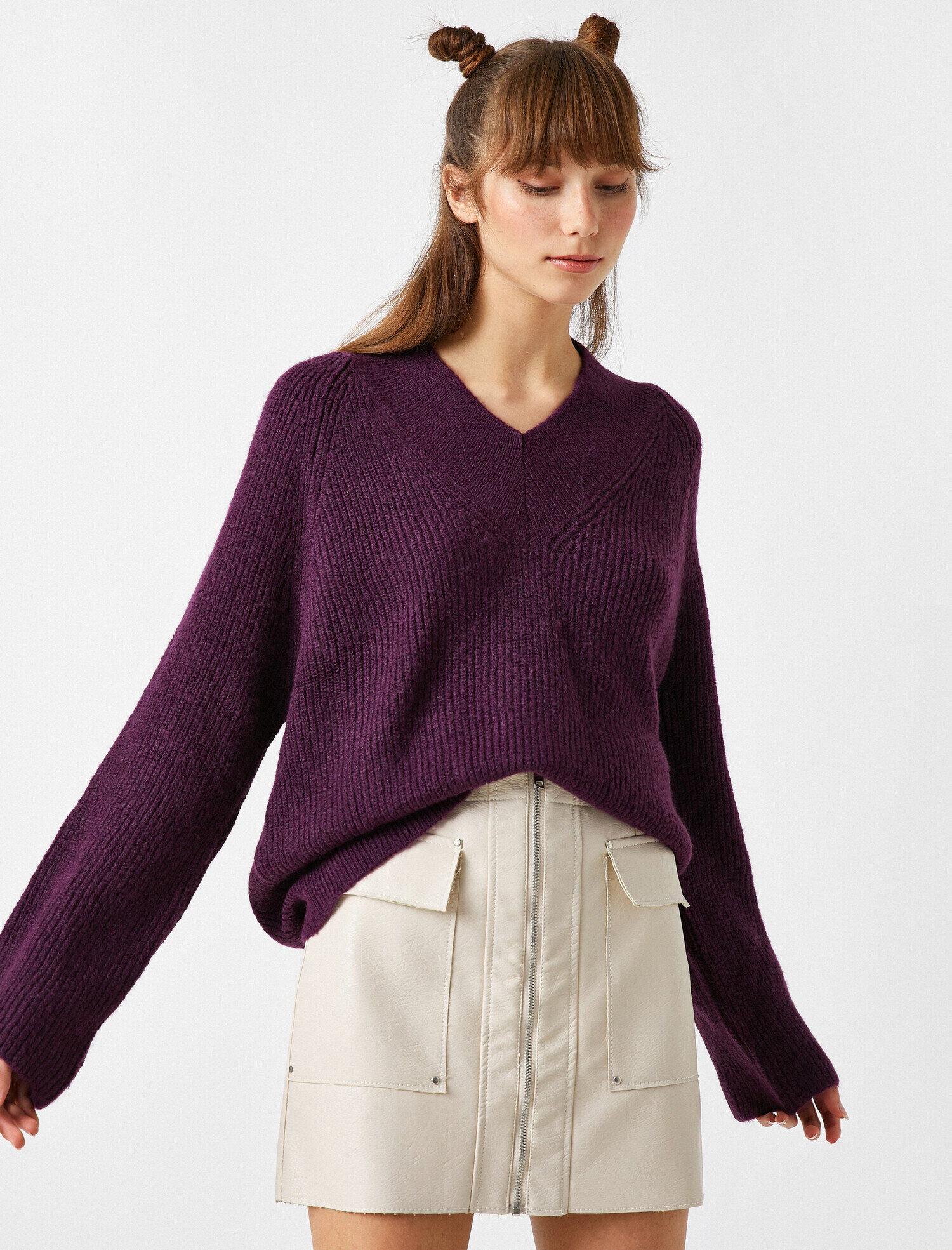   V Yaka Uzun Kollu Triko Kazak