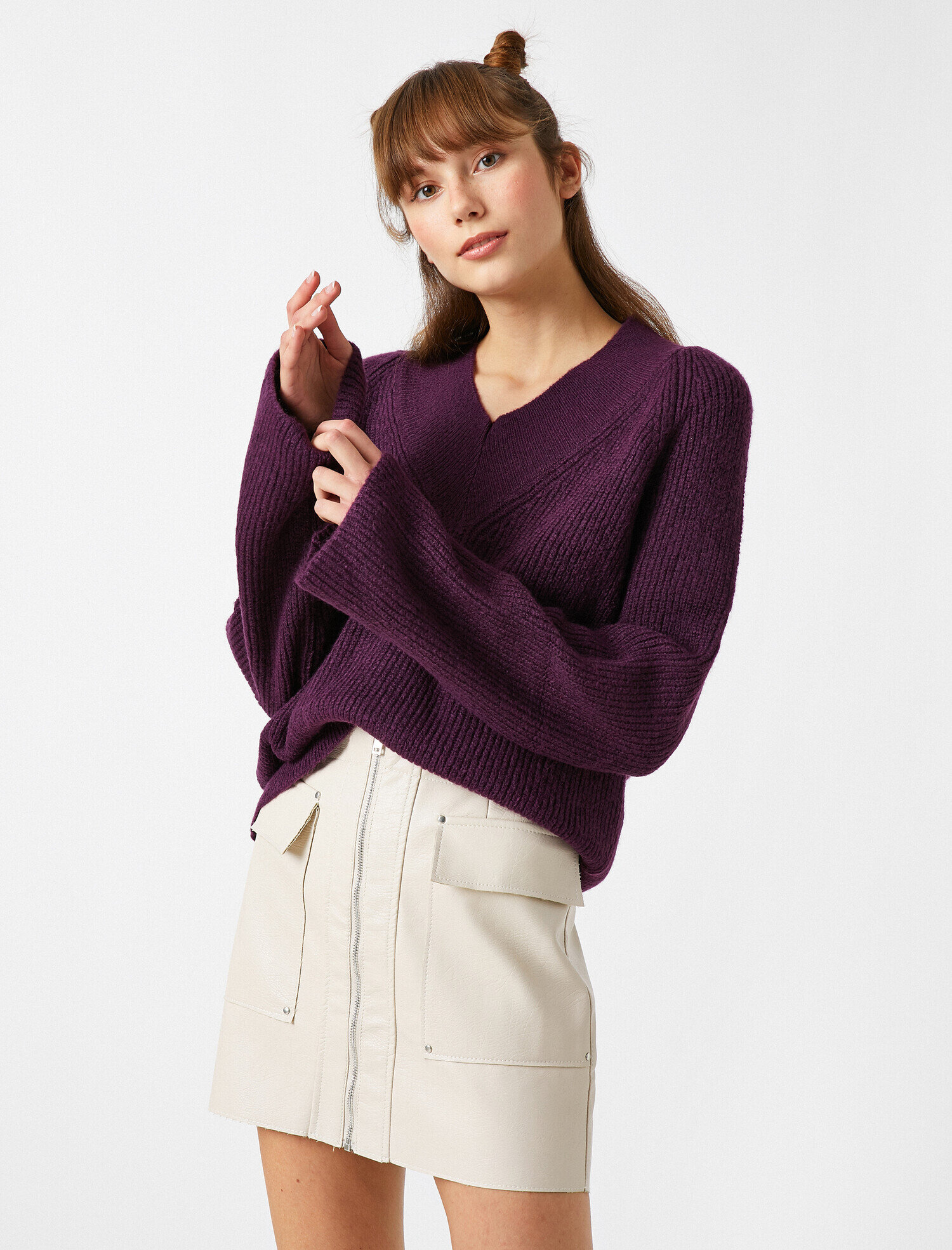   V Yaka Uzun Kollu Triko Kazak