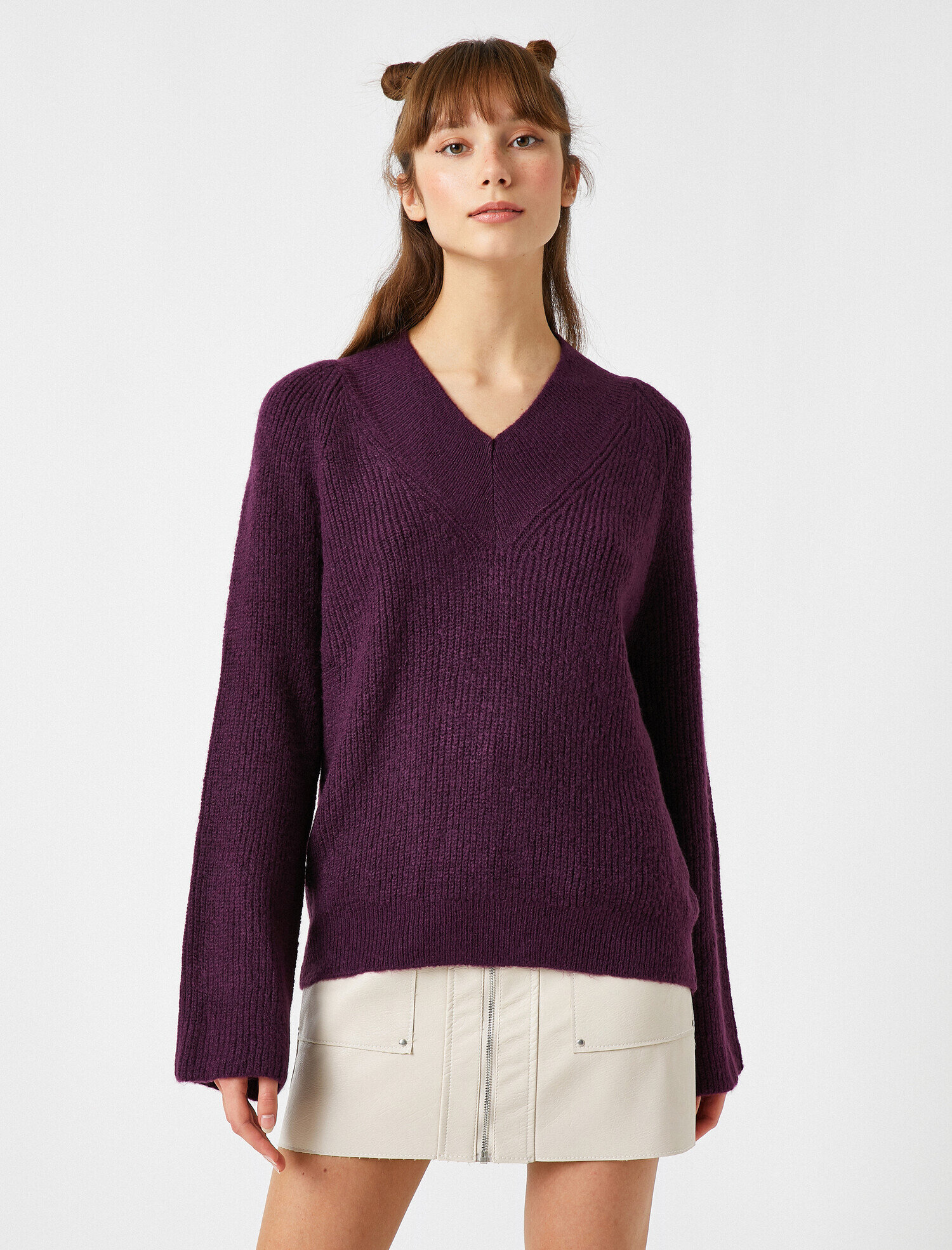   V Yaka Uzun Kollu Triko Kazak