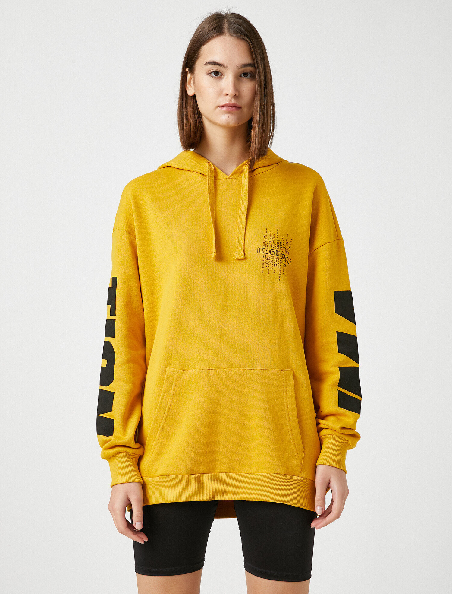   %100 Pamuk Kapüşonlu Yazılı Baskılı Sweatshirt