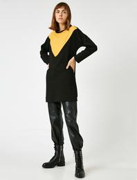 Renk Bloklu Bisiklet Yaka Uzun Sweatshirt