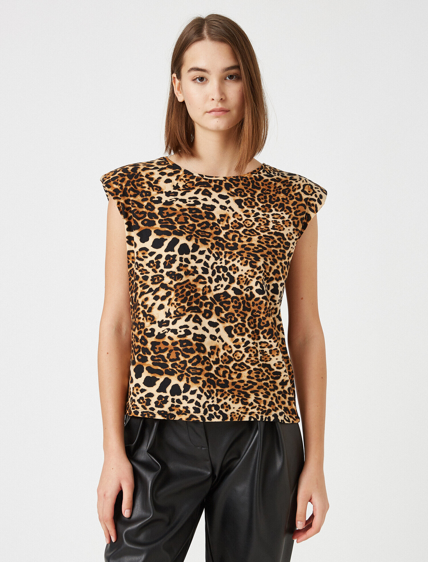   Vatkalı Hayvan Desenli Kolsuz Bisiklet Yaka Tişört