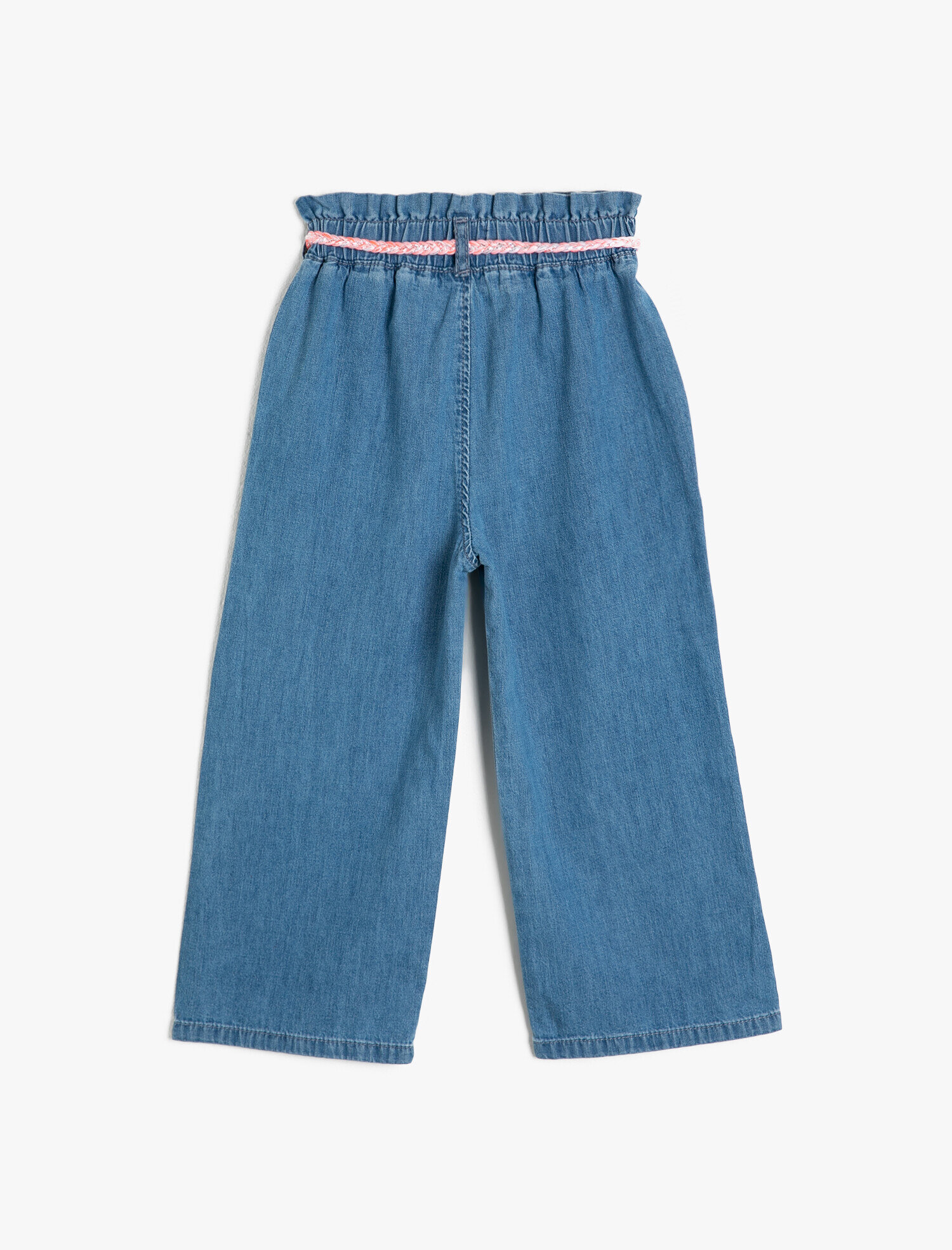  Kız Çocuk Kot Pantolon Pamuklu Beli Lastikli Kemerli Bol Paça - Wide Leg Jean