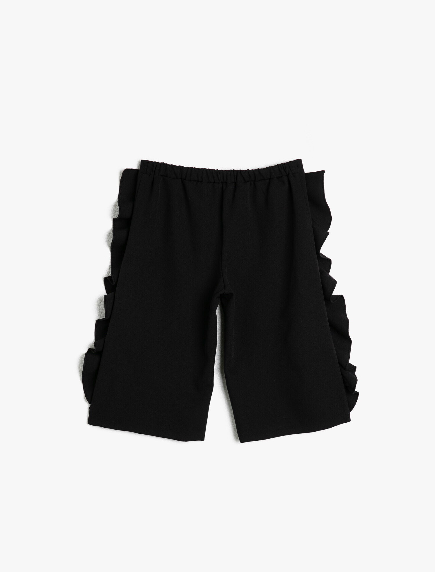  Kız Çocuk Dökümlü Kumaştan Beli Lastikli Yanları Fırfırlı Normal Bel Kısa Pantolon