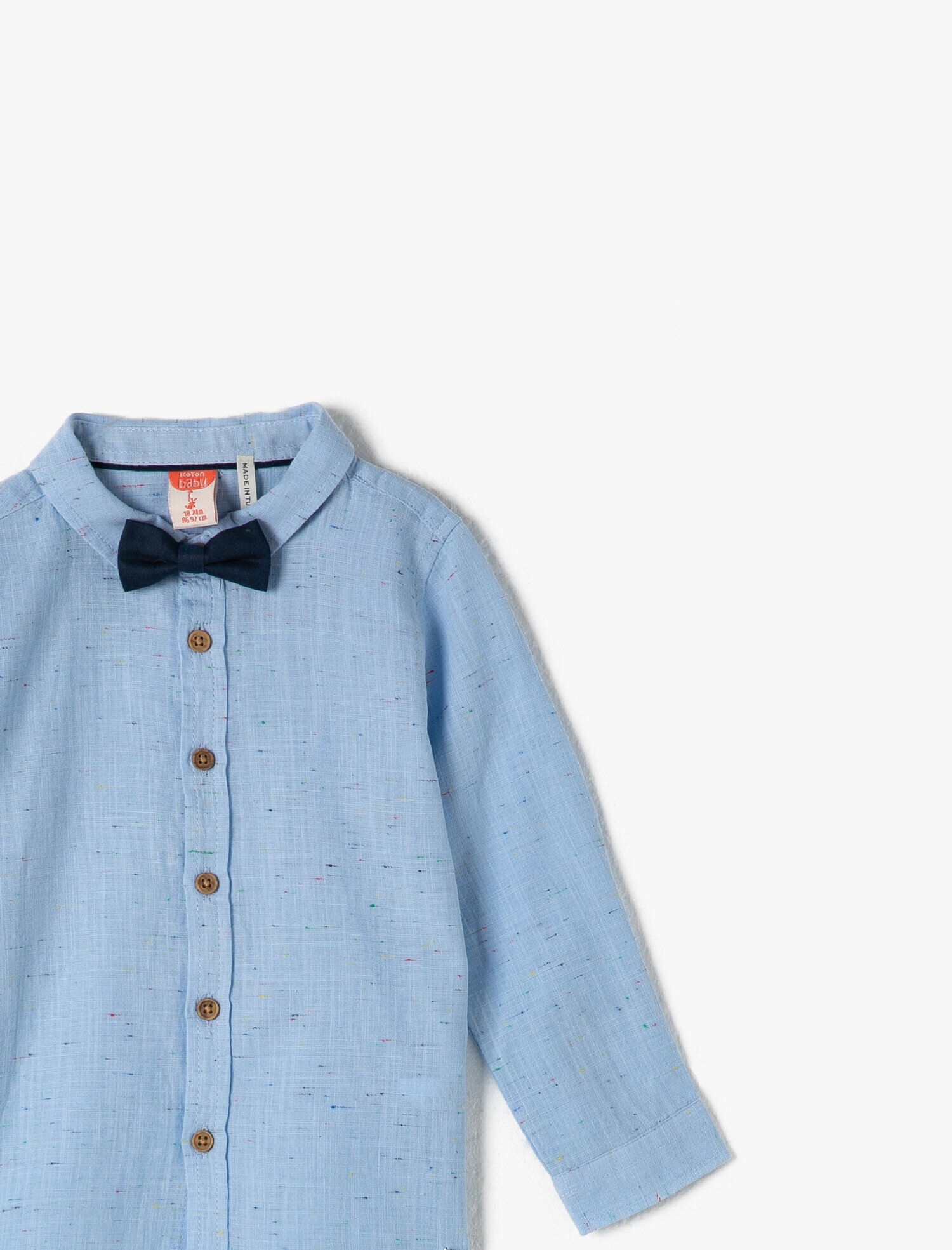  Erkek Bebek Pamuklu Uzun Kollu Papyonlu Gömlek