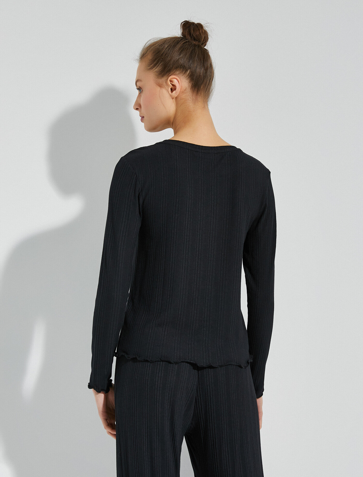   Bisiklet Yaka Uzun Kollu Pijama Üstü