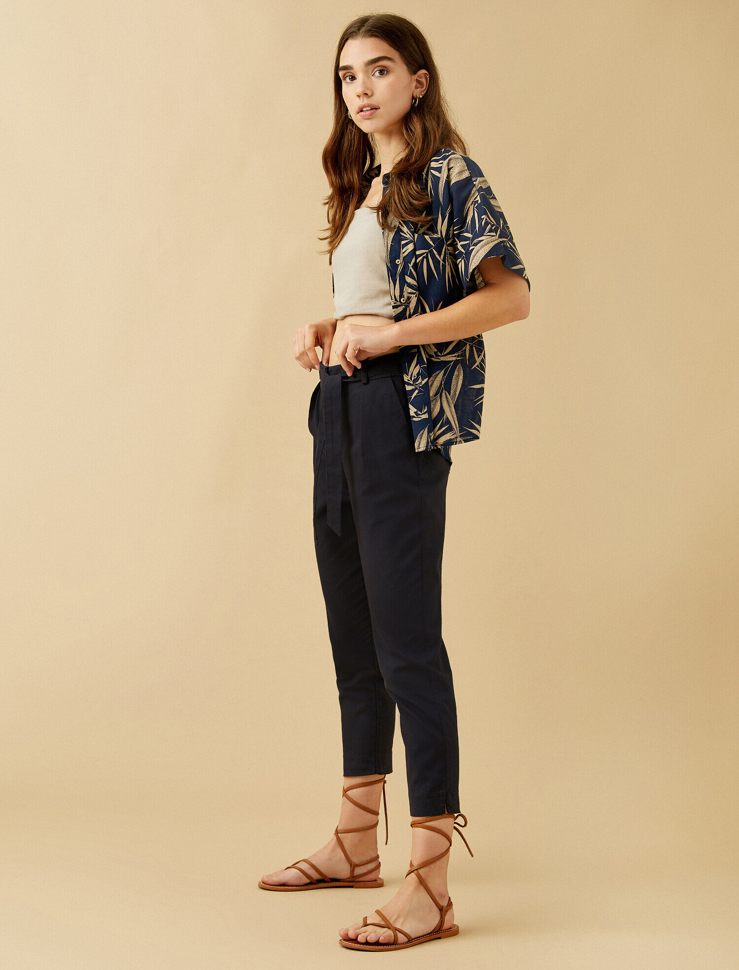   Keten Pantolon Belden Bağlamalı