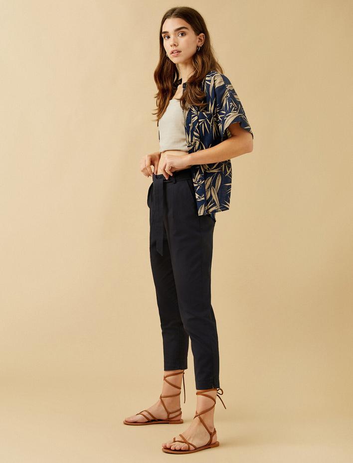  Keten Pantolon Belden Bağlamalı