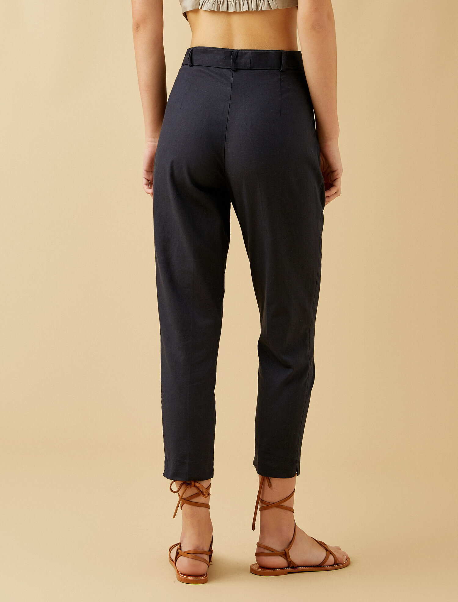   Keten Pantolon Belden Bağlamalı