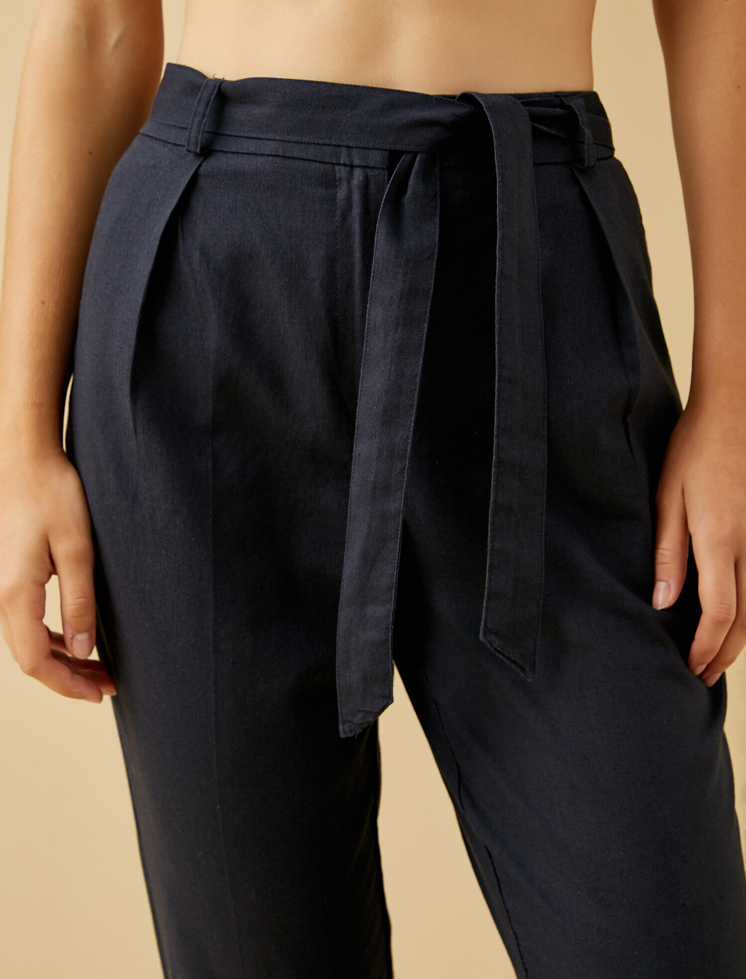   Keten Pantolon Belden Bağlamalı