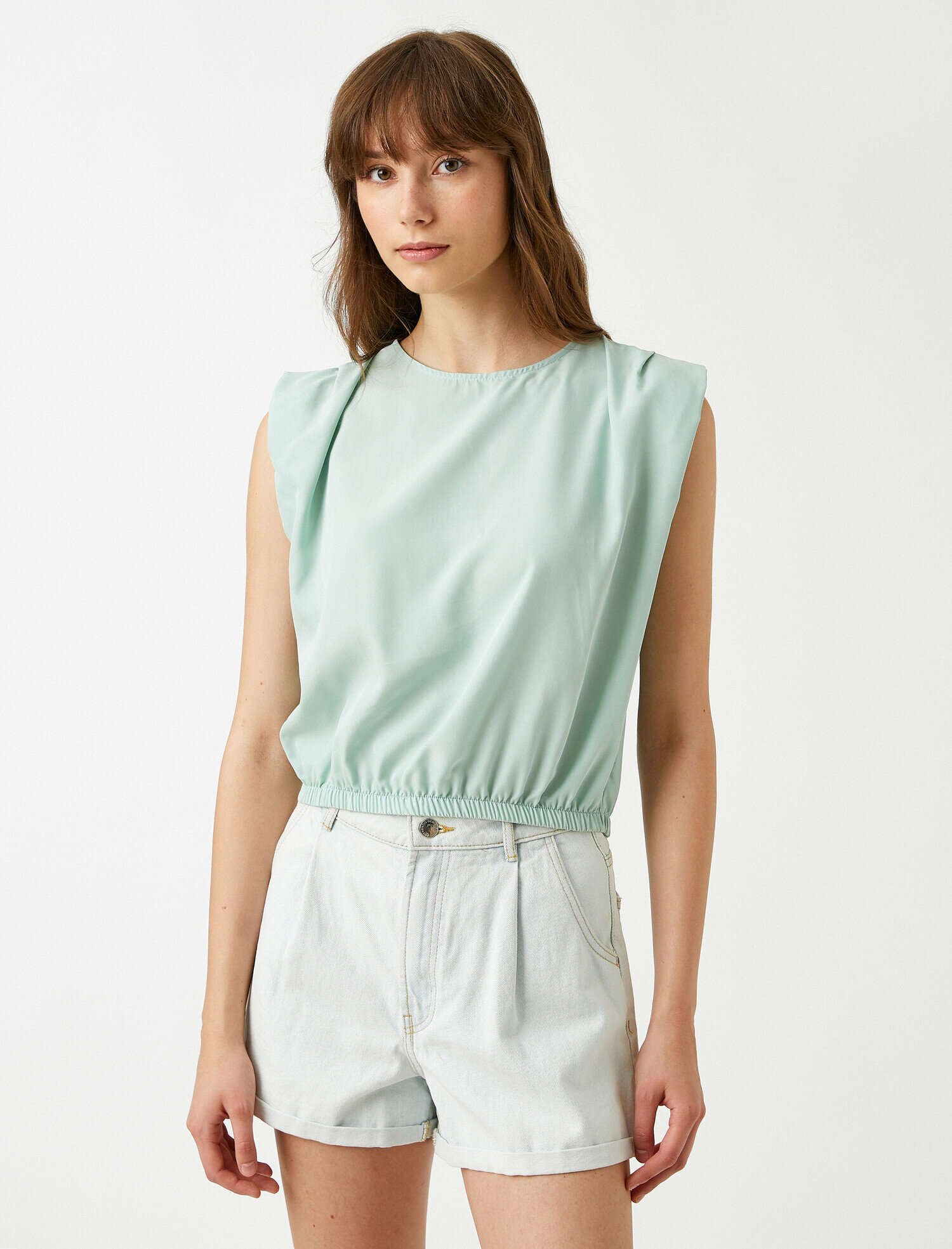   Vatkalı Bluz Bisiklet Yaka Kısa Kollu