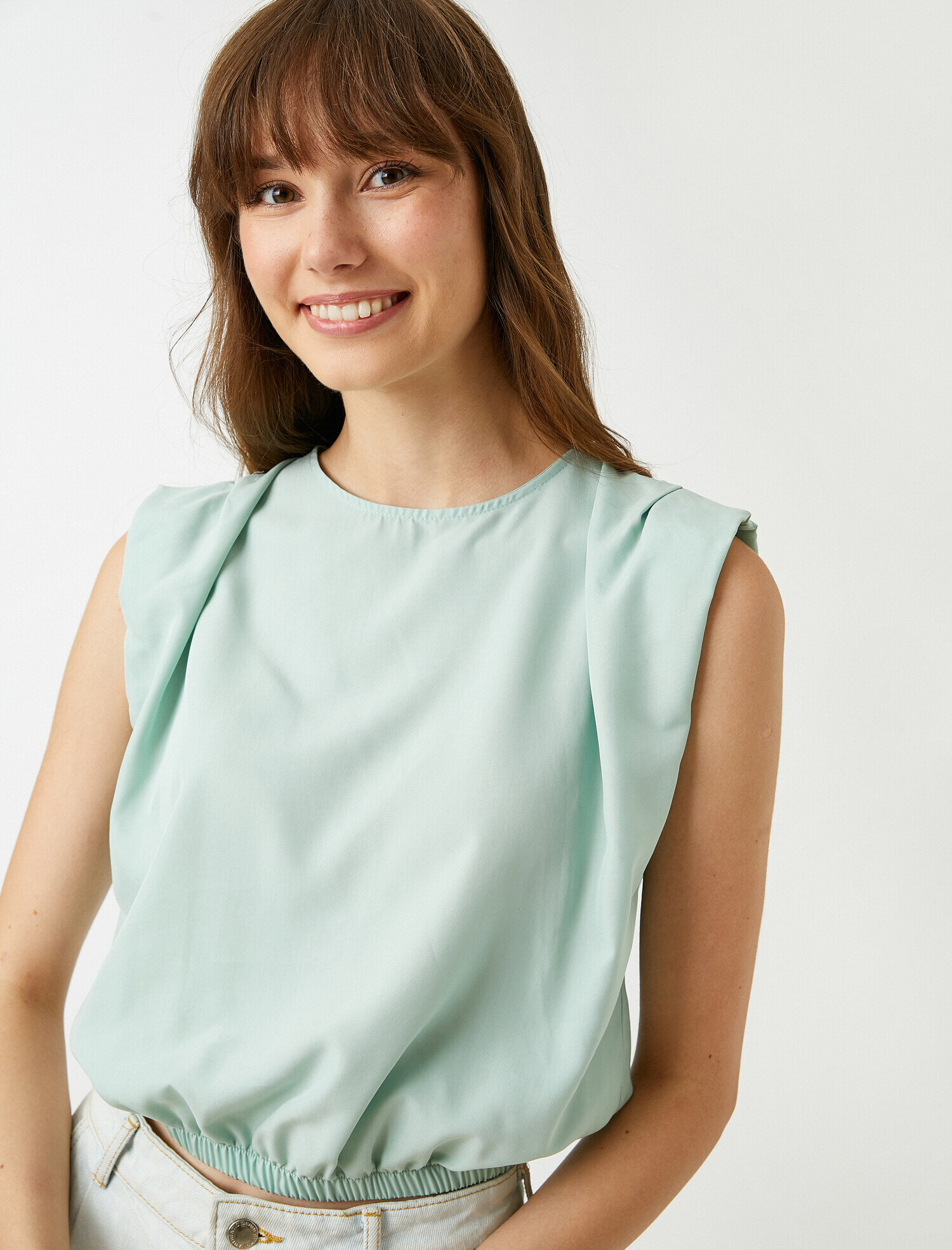   Vatkalı Bluz Bisiklet Yaka Kısa Kollu