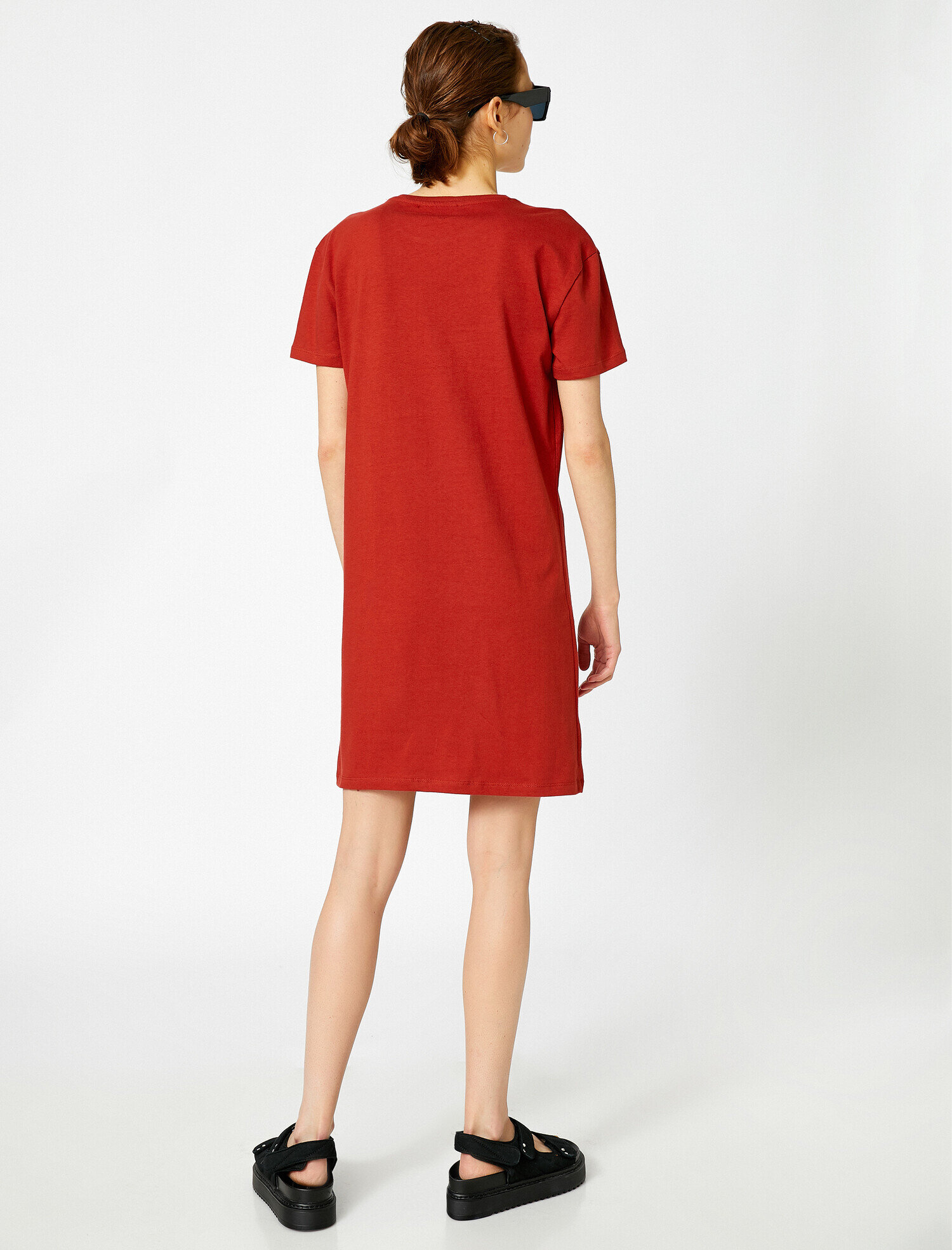 Slogan Baskılı Elbise Bisiklet Yaka Kısa Kollu