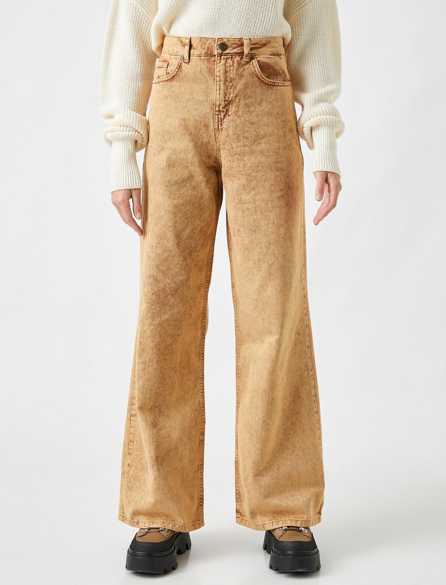   Yüksek Bel Bol Paça Kot Pantolon - Straight  Jean
