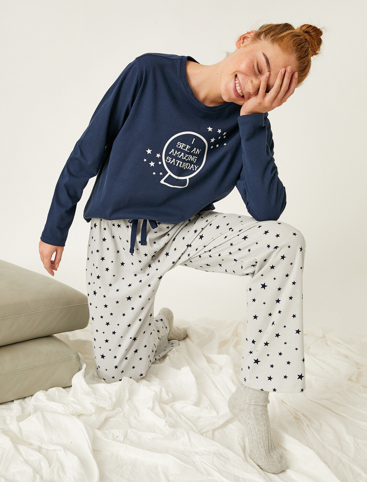   Desenli Pamuklu Uzun Kollu Pijama Takımı