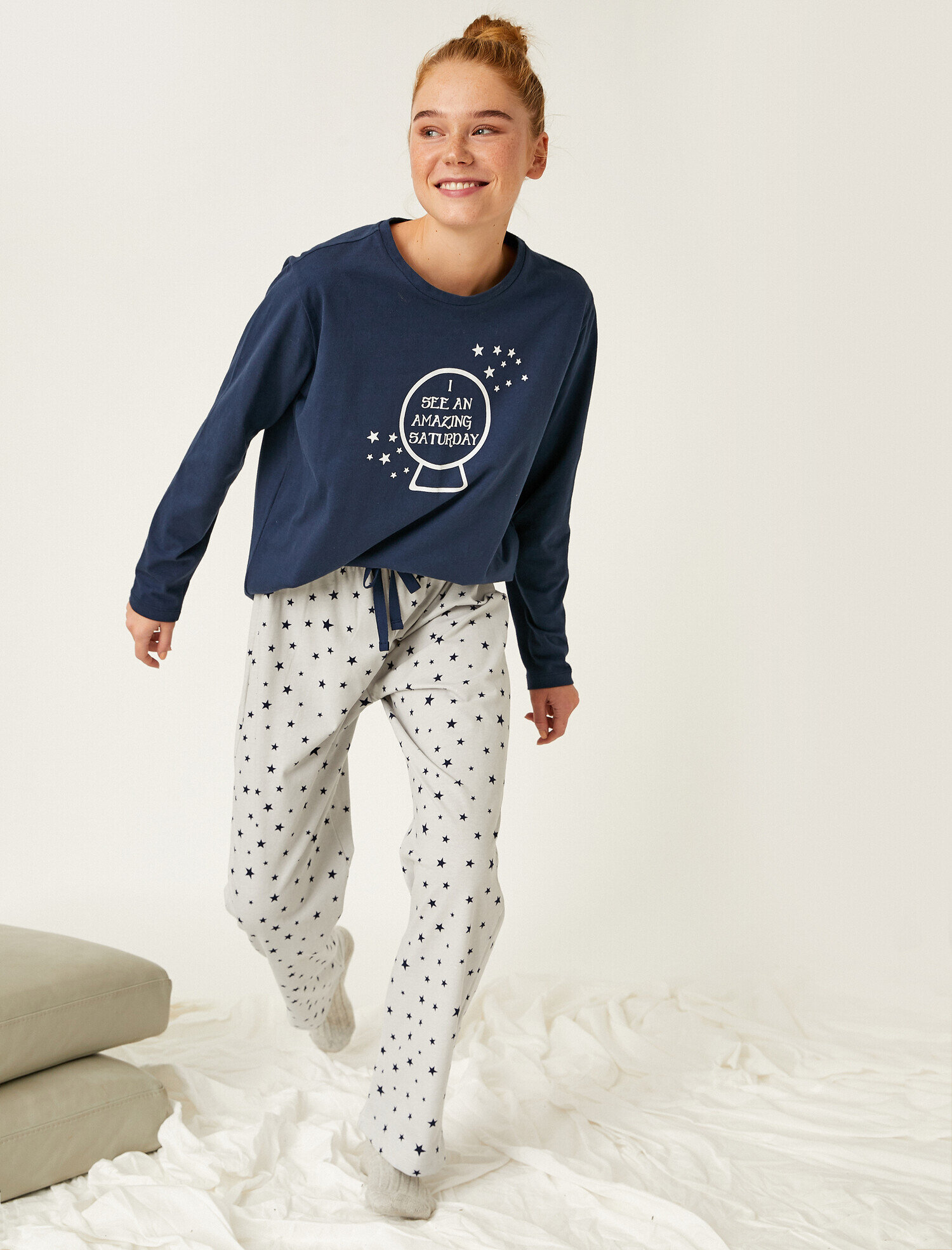   Desenli Pamuklu Uzun Kollu Pijama Takımı