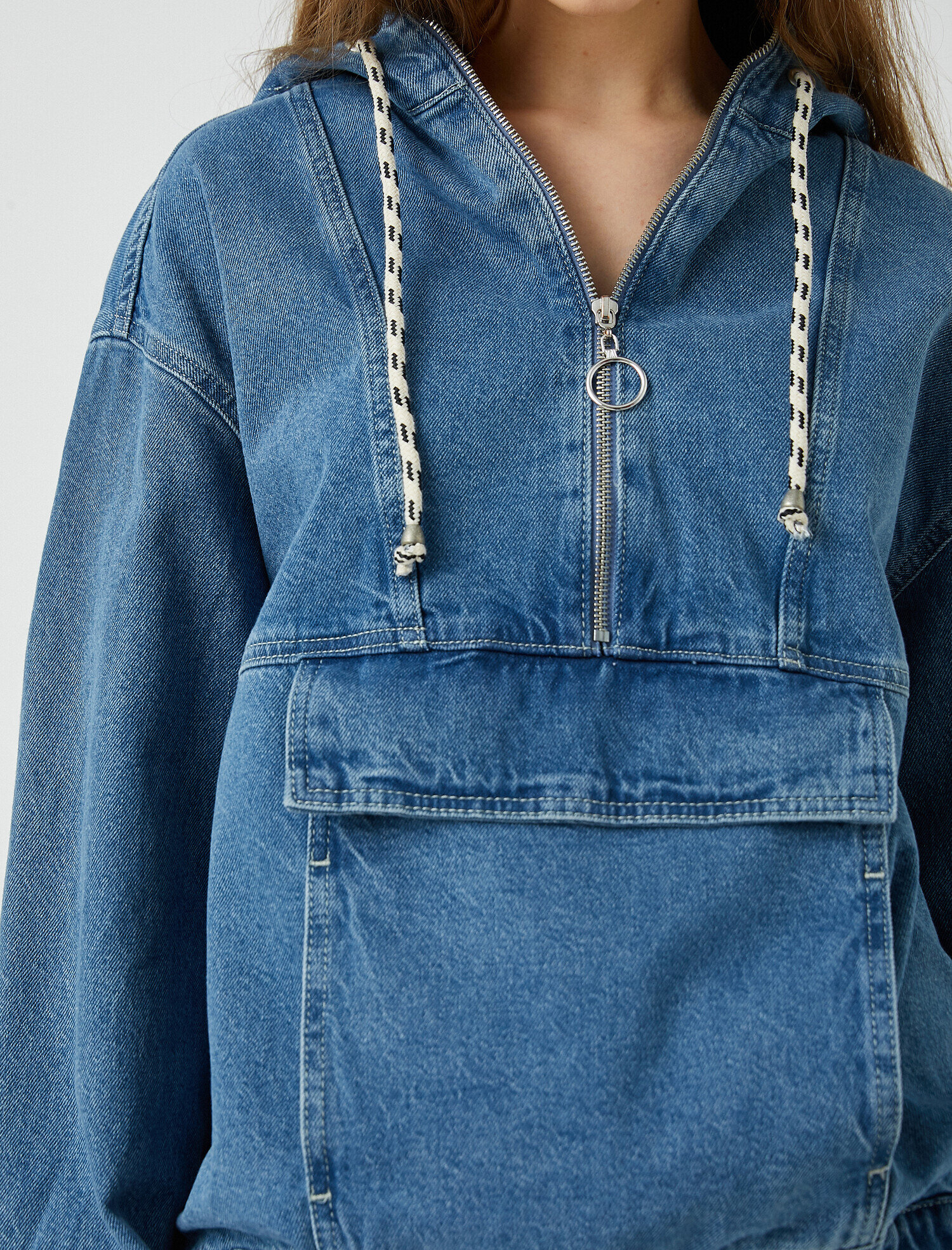   Fermuarlı Cepli Kot Ceket