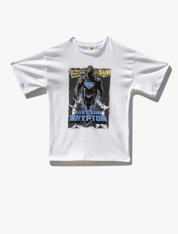 Erkek Çocuk Işıkta Değişen Superman Baskılı Lisanslı Tişört Pamuklu