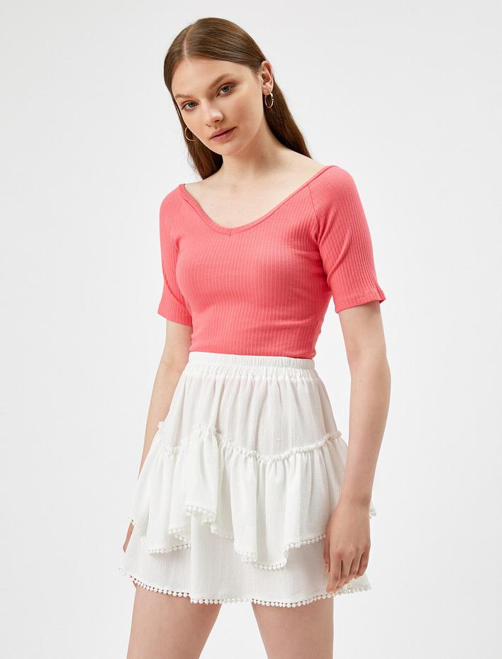  Crop Tişört Kısa Kollu Pamuklu