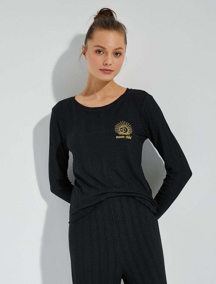  Bisiklet Yaka Uzun Kollu Pijama Üstü