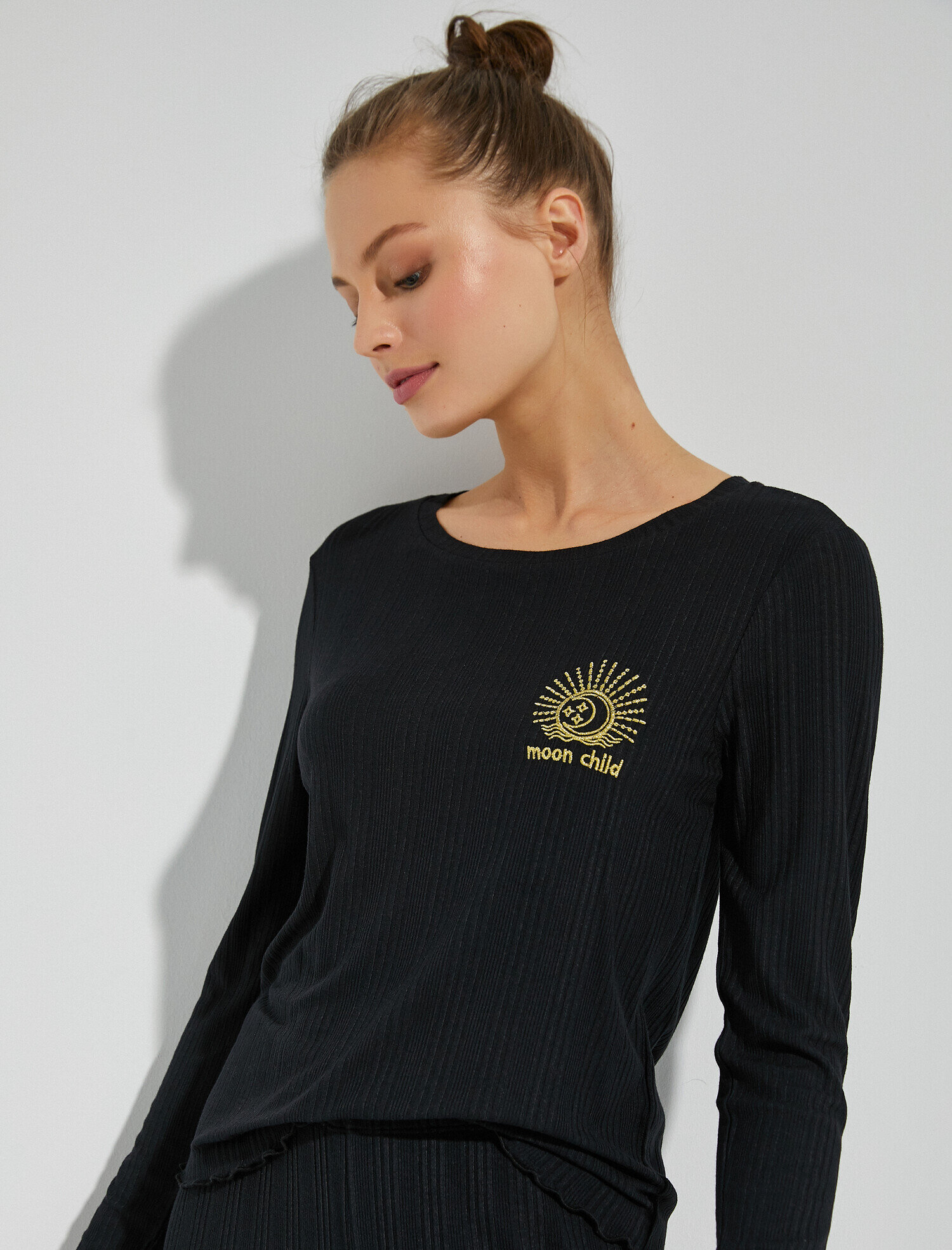   Bisiklet Yaka Uzun Kollu Pijama Üstü