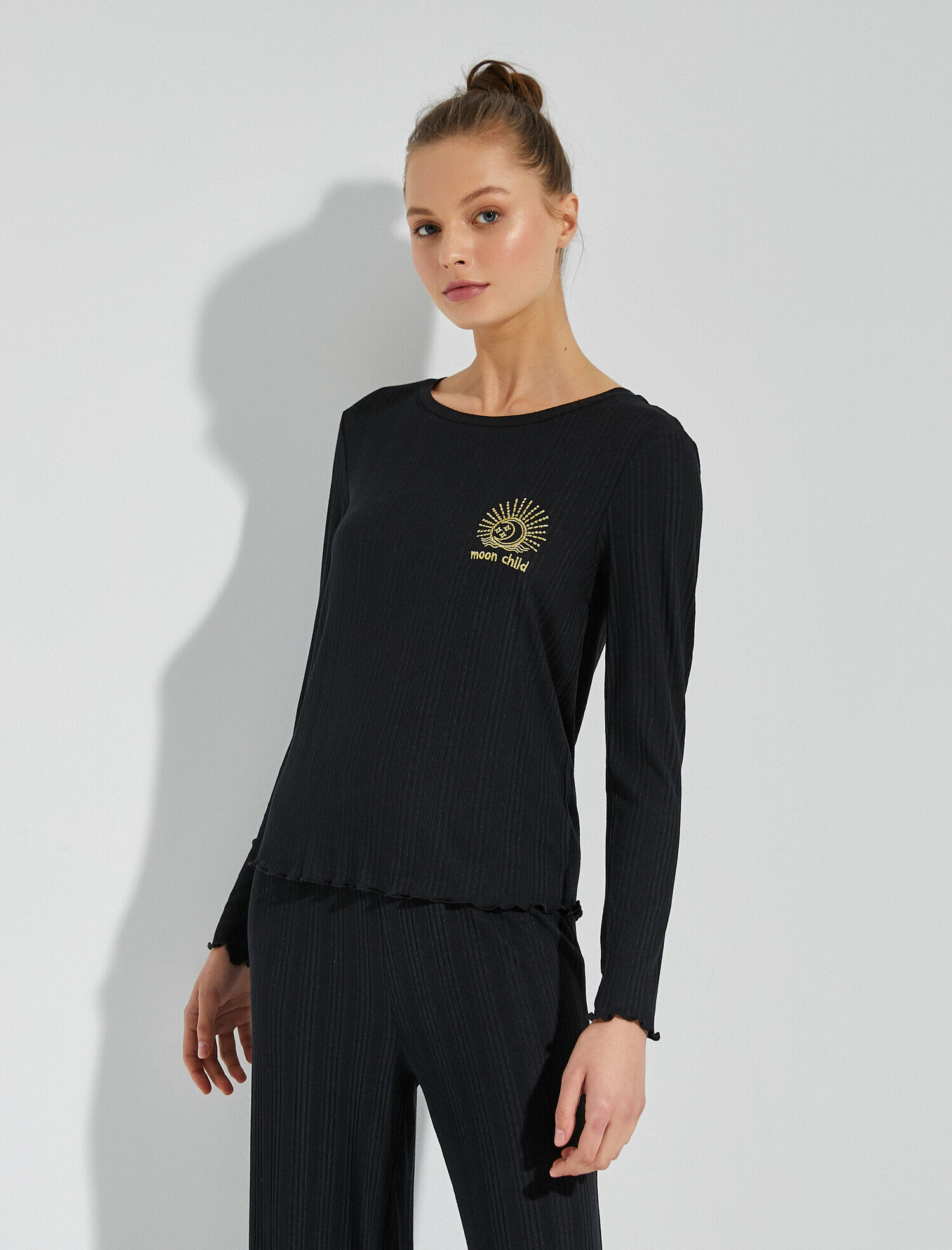   Bisiklet Yaka Uzun Kollu Pijama Üstü