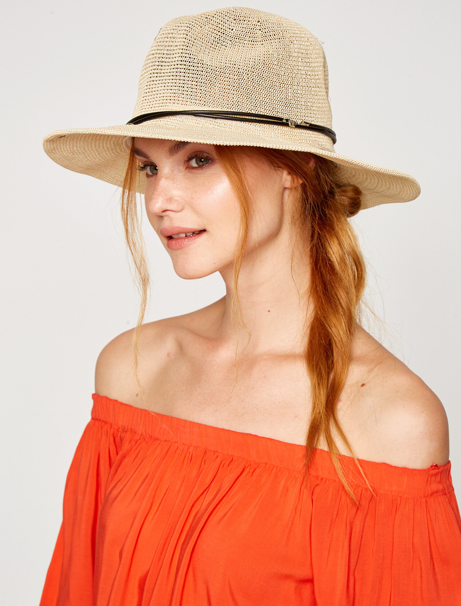  Kadın İp Detaylı Hasır Şapka