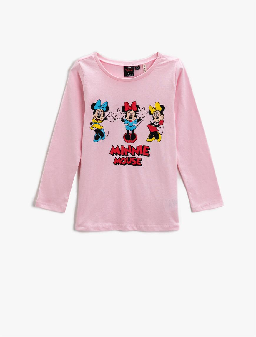  Kız Çocuk Minnie Mouse Baskılı Lisanslı Uzun Kollu Tişört Pamuklu