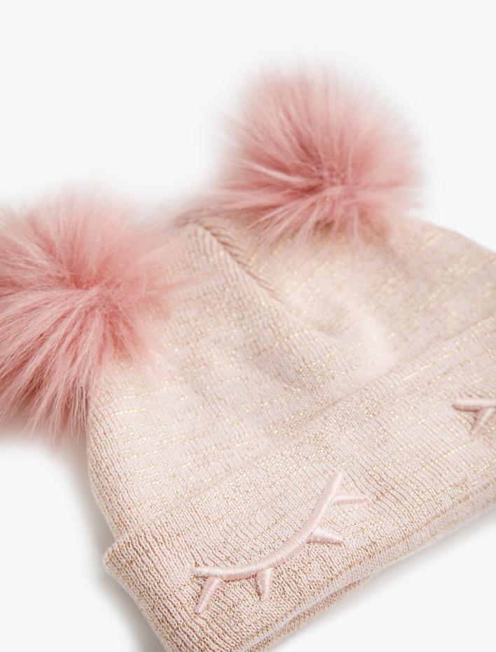 Kız Bebek Pamuklu Ponponlu İşlemeli Bere