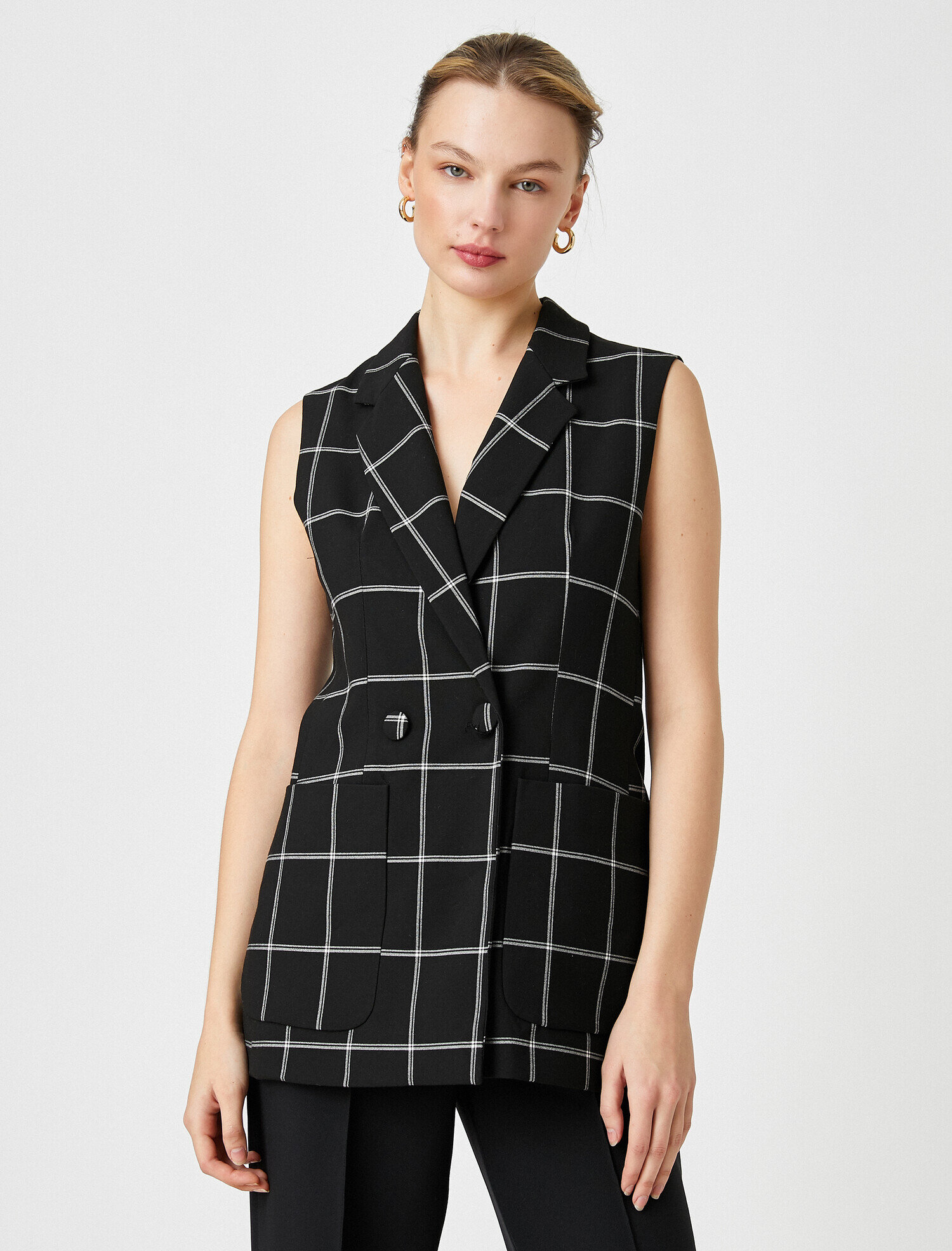   Kareli Kolsuz Uzun Ceket