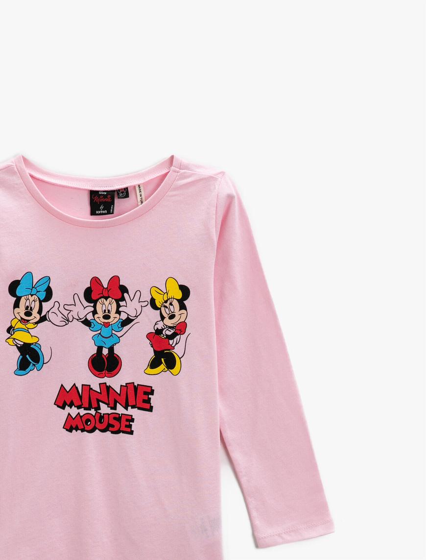  Kız Çocuk Minnie Mouse Baskılı Lisanslı Uzun Kollu Tişört Pamuklu