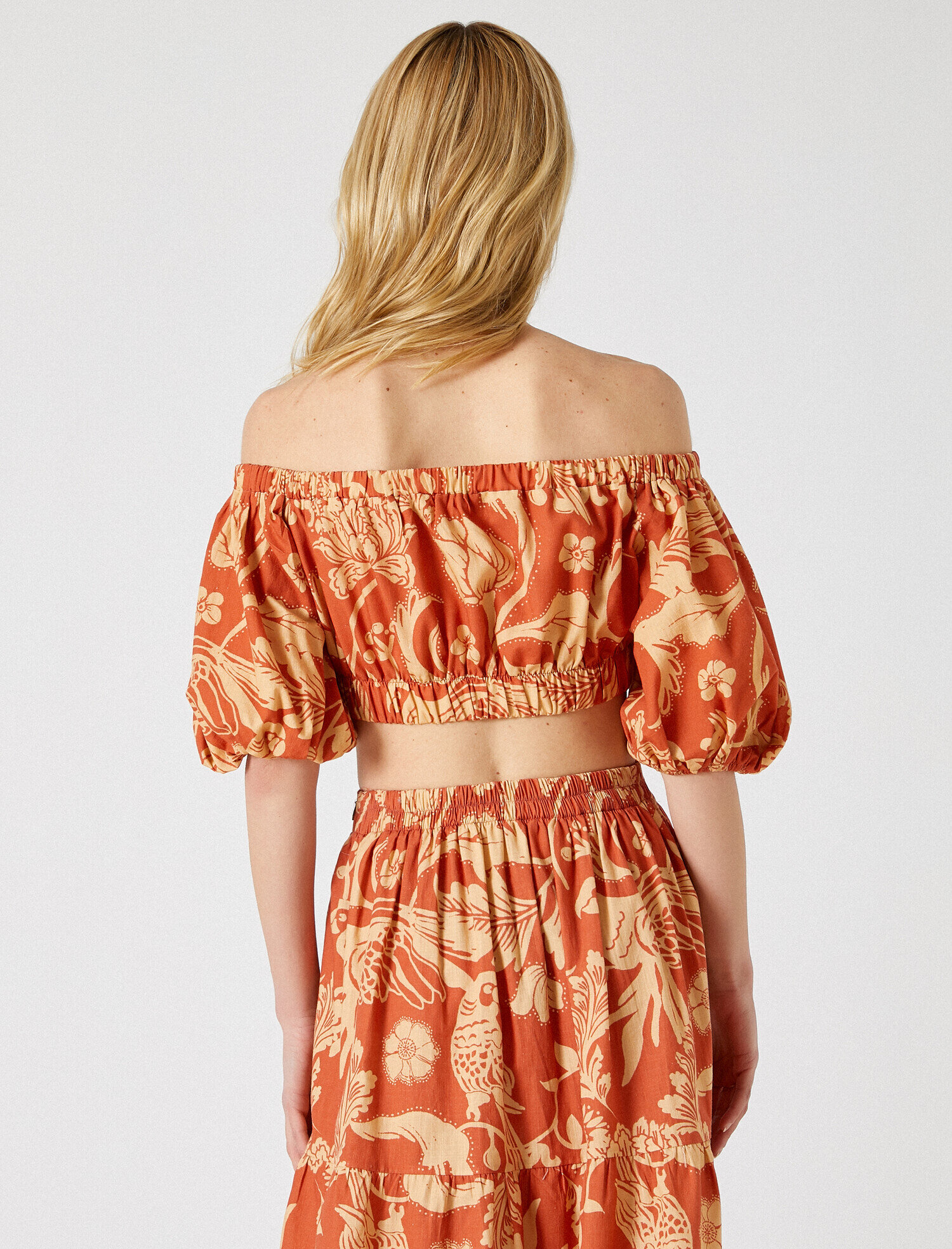   Crop Bluz Desenli Omuz Açık