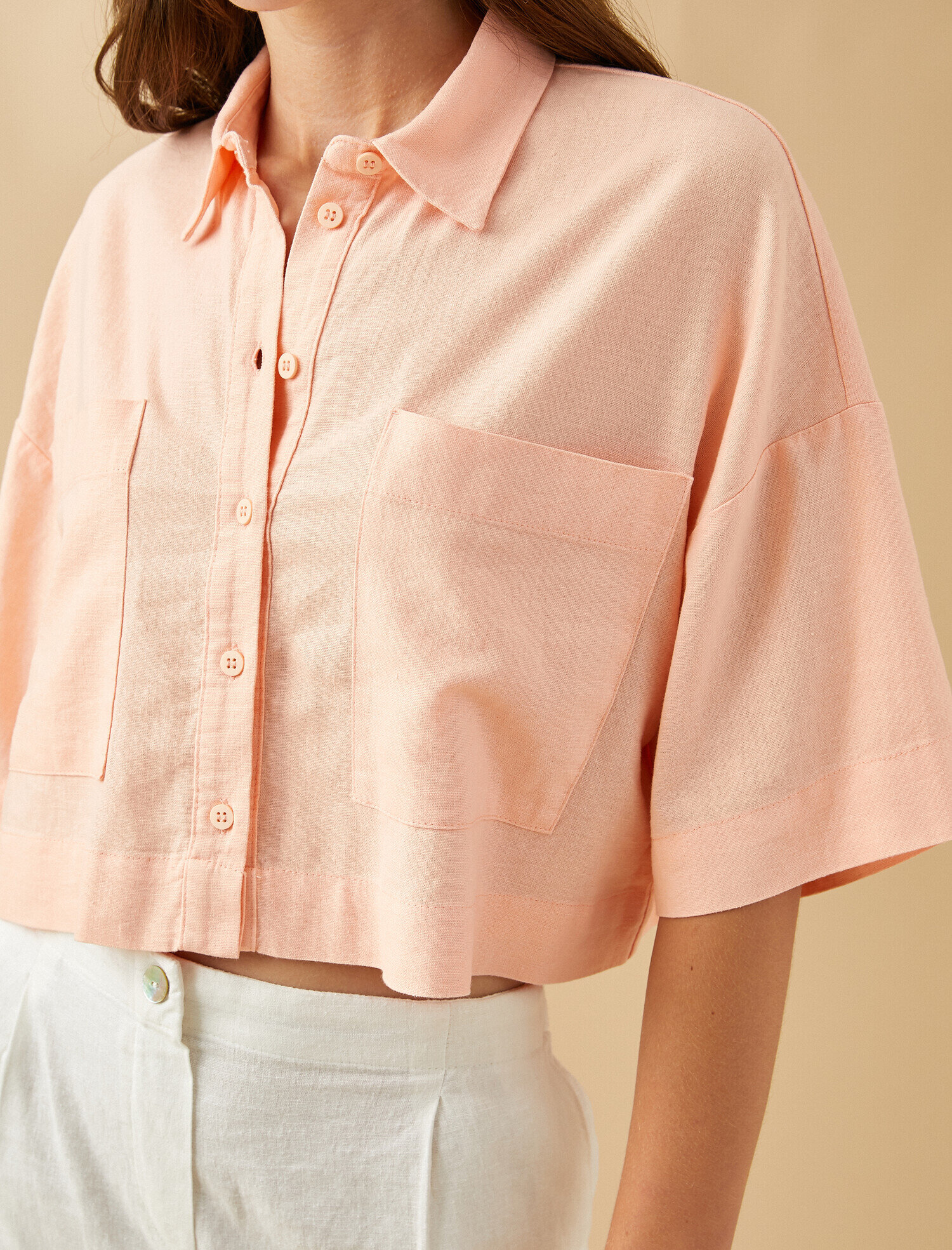 Keten Gömlek Kısa Kollu