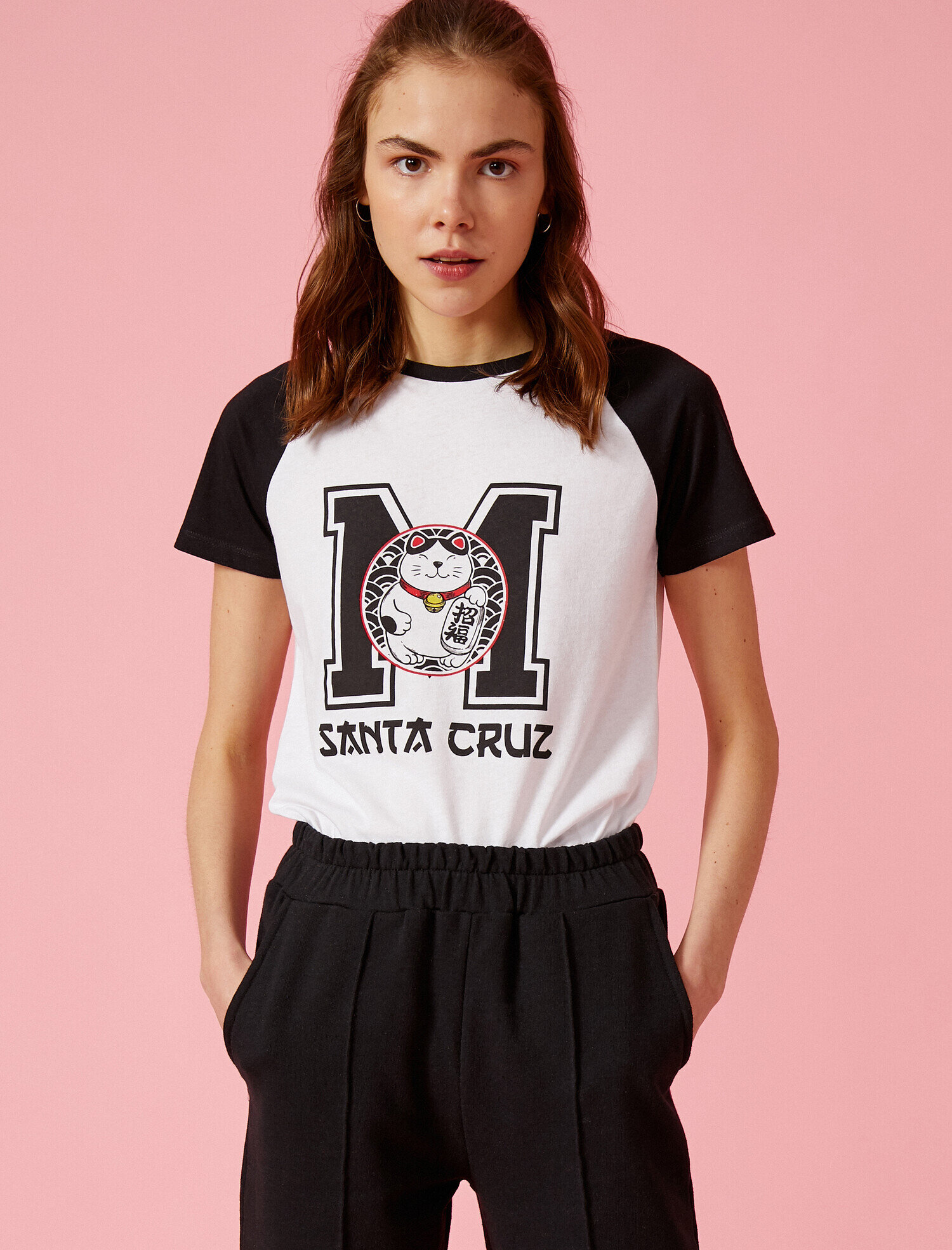   Baskılı Tişört Renk Bloklu Pamuklu