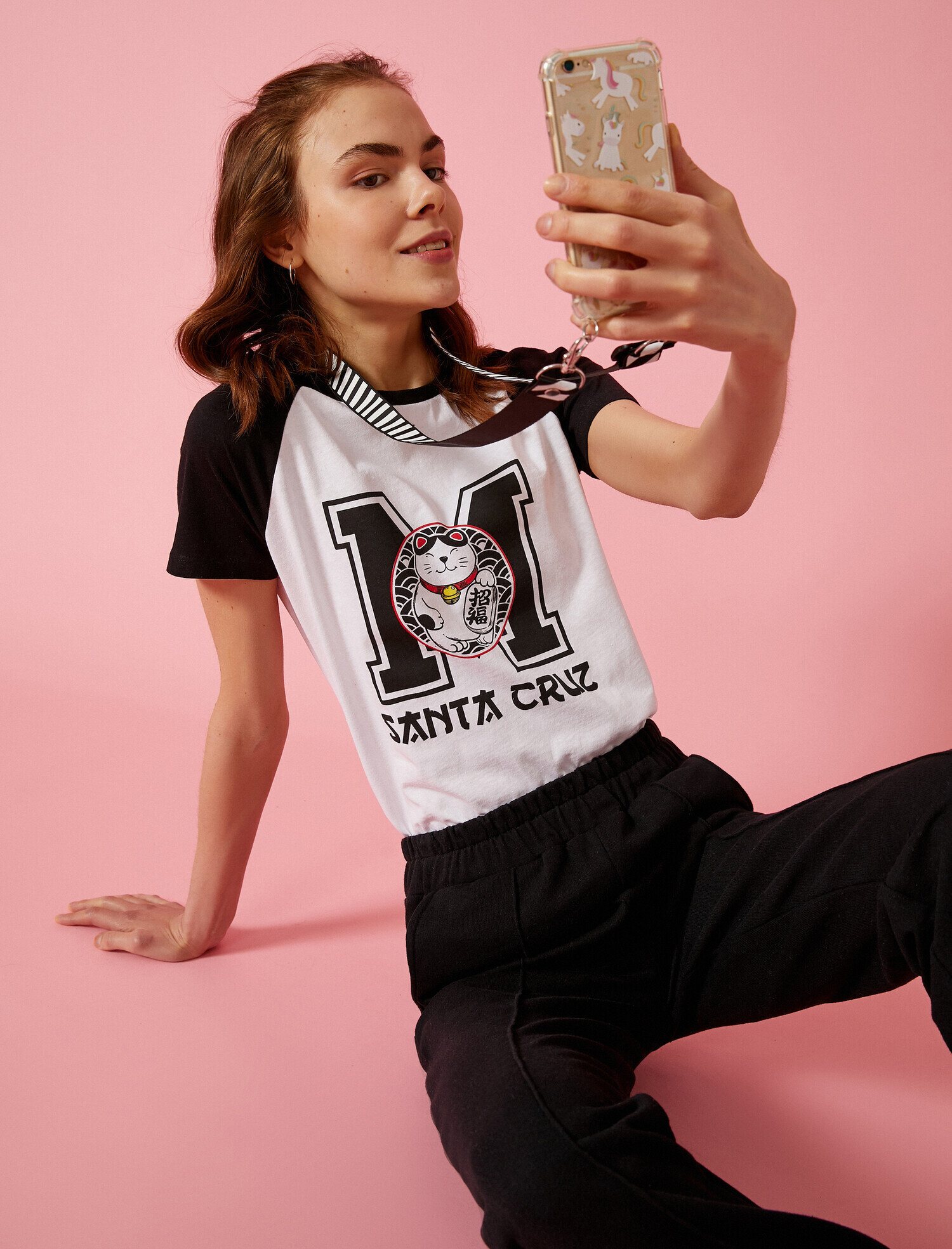   Baskılı Tişört Renk Bloklu Pamuklu