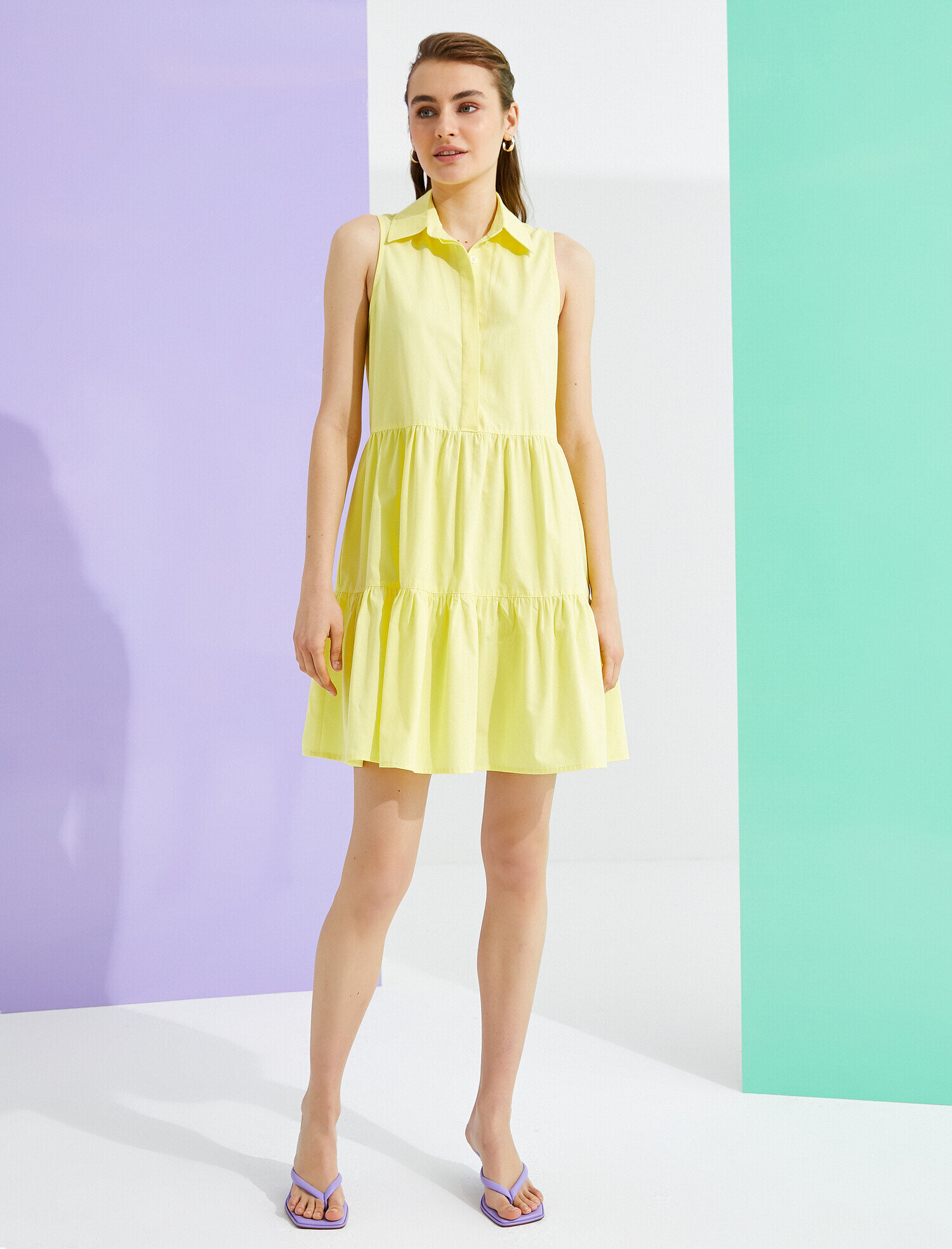   Gömlek Yaka Elbise Kolsuz Pamuklu