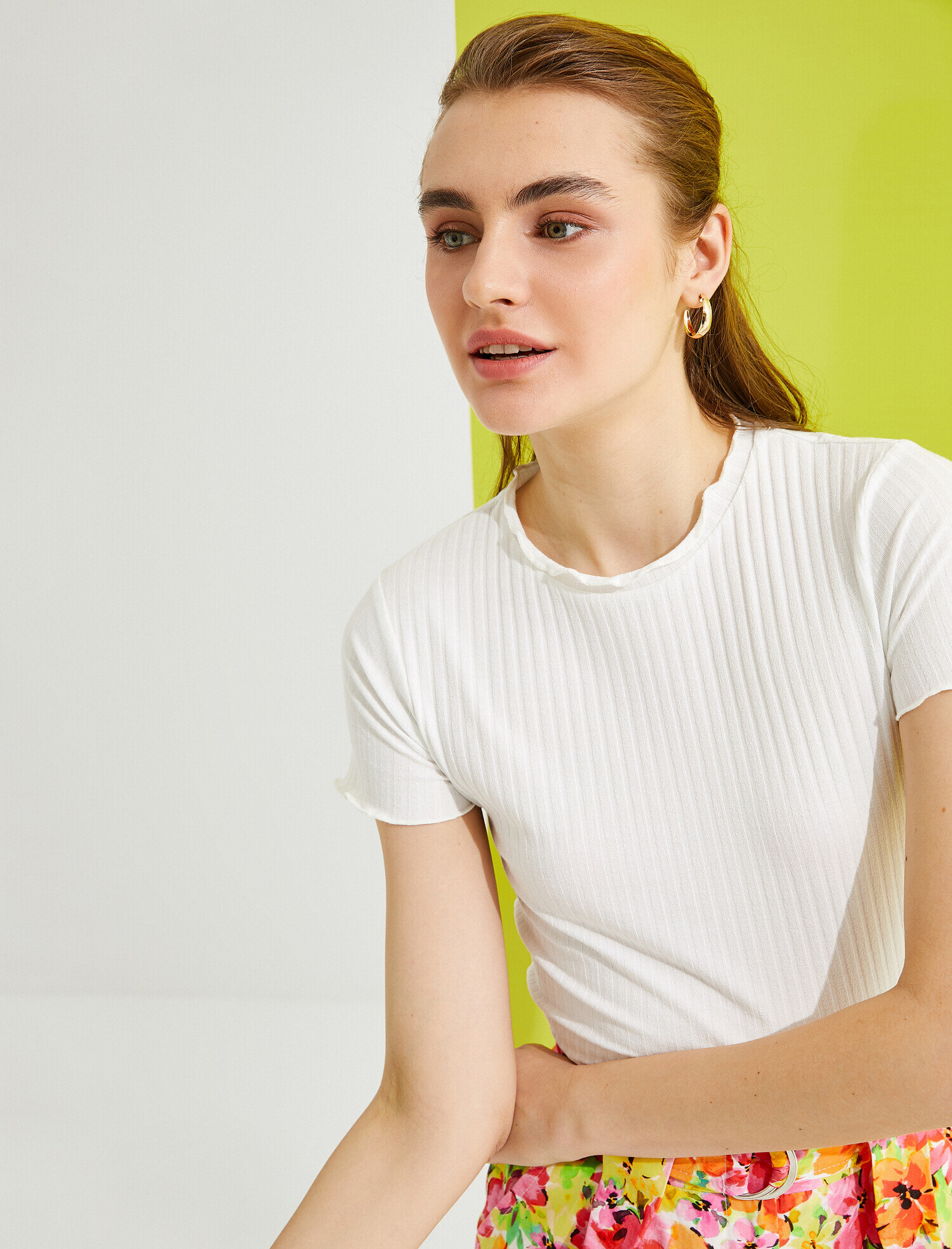   Crop Tişört Bisiklet Yaka