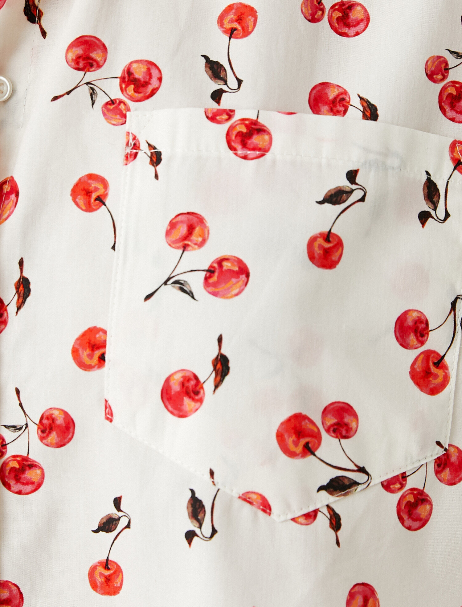   Pamuklu Gömlek Kiraz Desenli Kısa Kollu