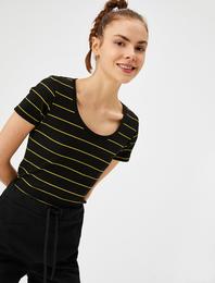 Çizgili Tişört Bisiklet Yaka