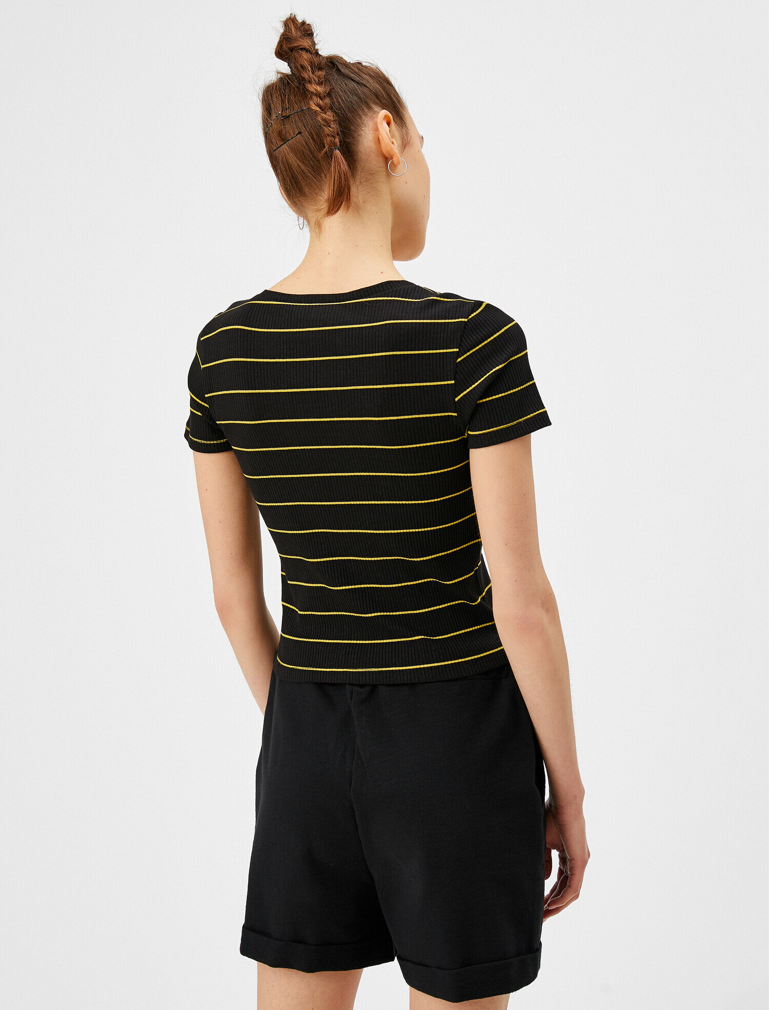   Çizgili Tişört Bisiklet Yaka