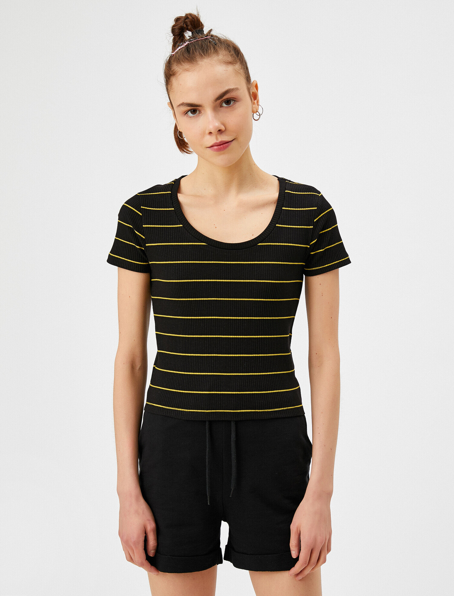   Çizgili Tişört Bisiklet Yaka